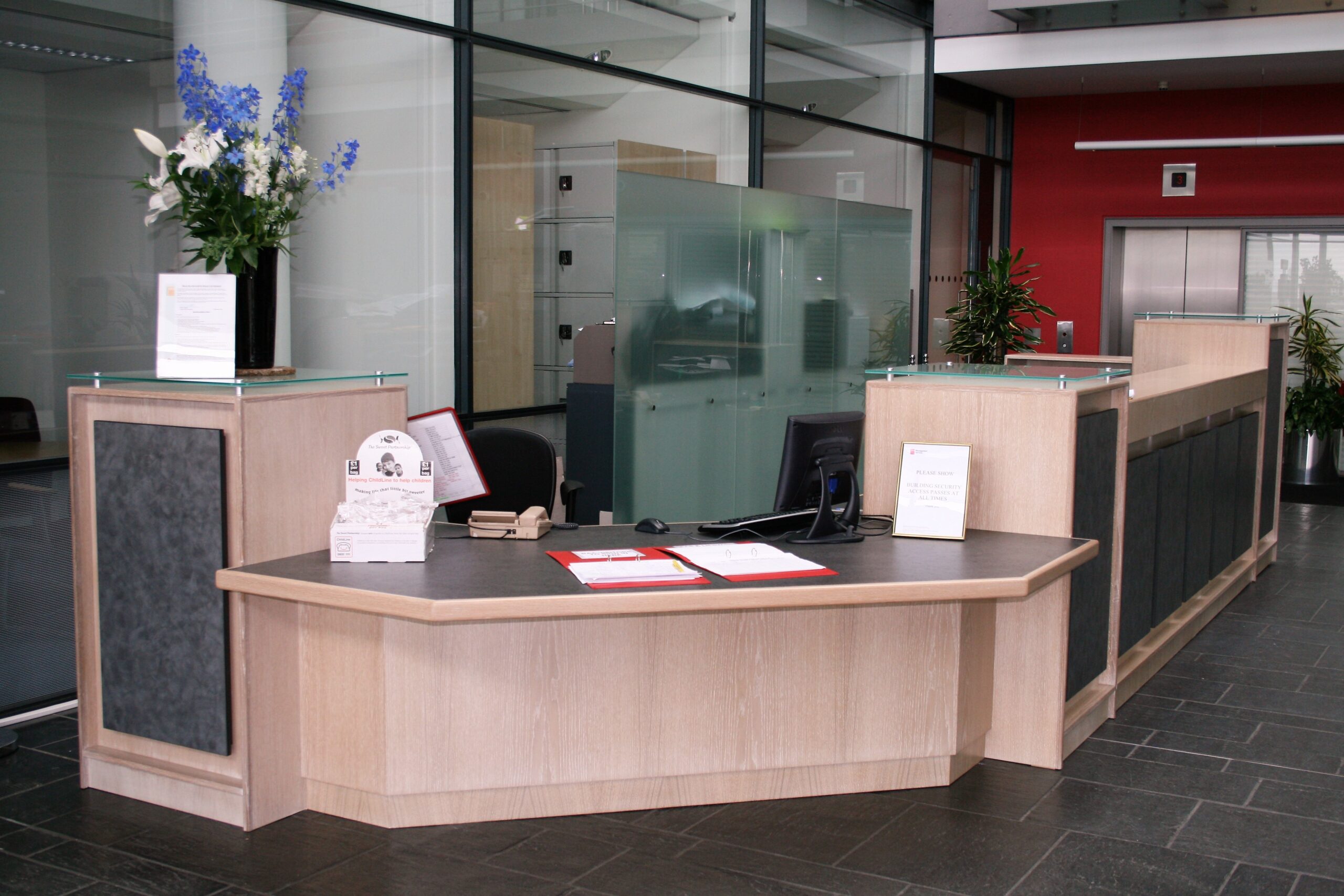 custom reception desk inside large office