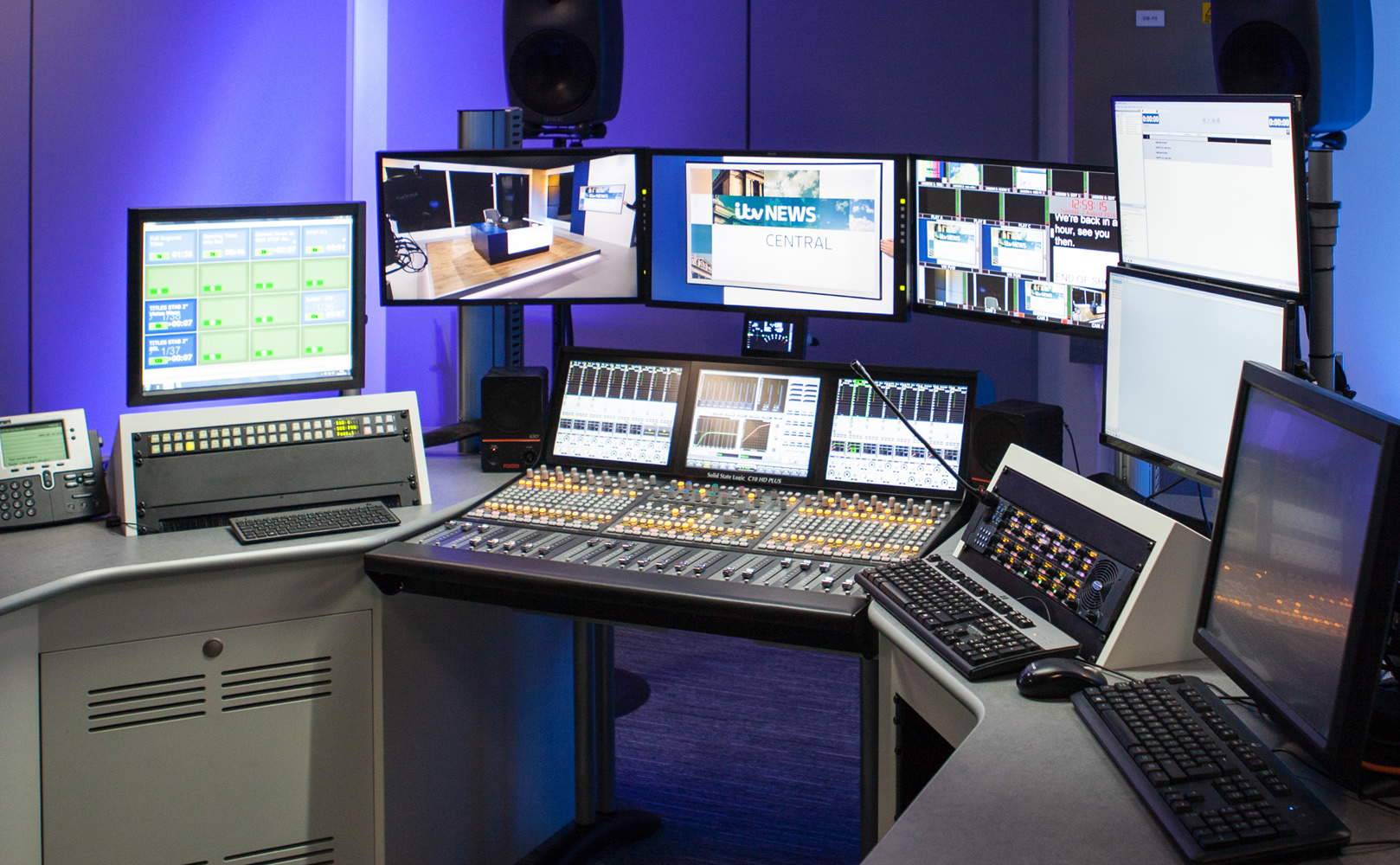 custom broadcast furniture with monitors and editing software
