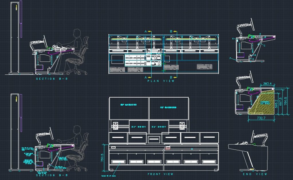Broadcast one desk technical drawing