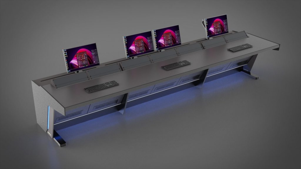 Side shot of the broadcast one desk - broadcast room furniture