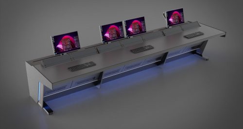 Side shot of the broadcast one desk - broadcast room furniture